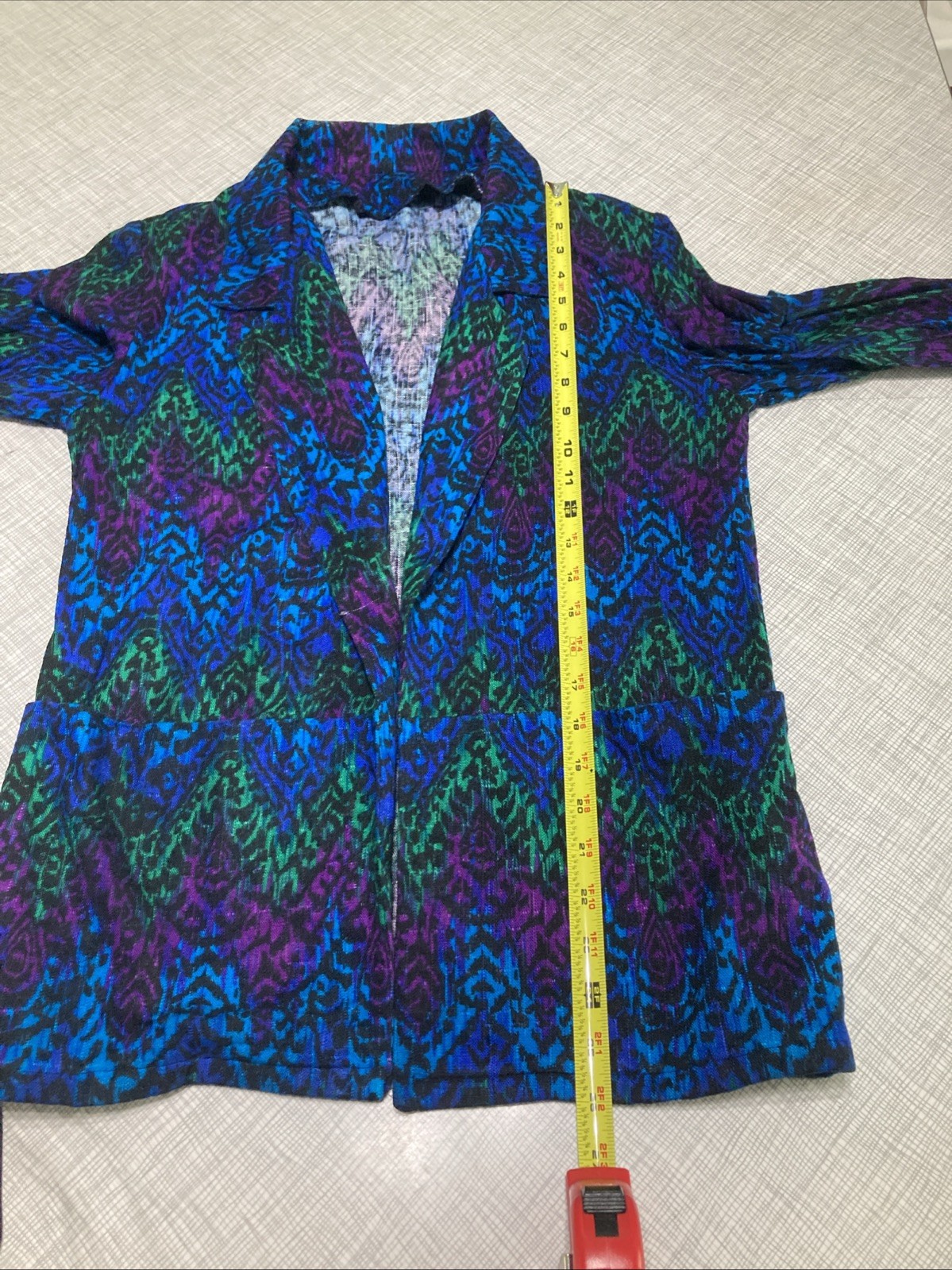 VTG 80s Casablanca Abstract Blazer Jacket Womens 6 Rayon Flax Blue Purple Green