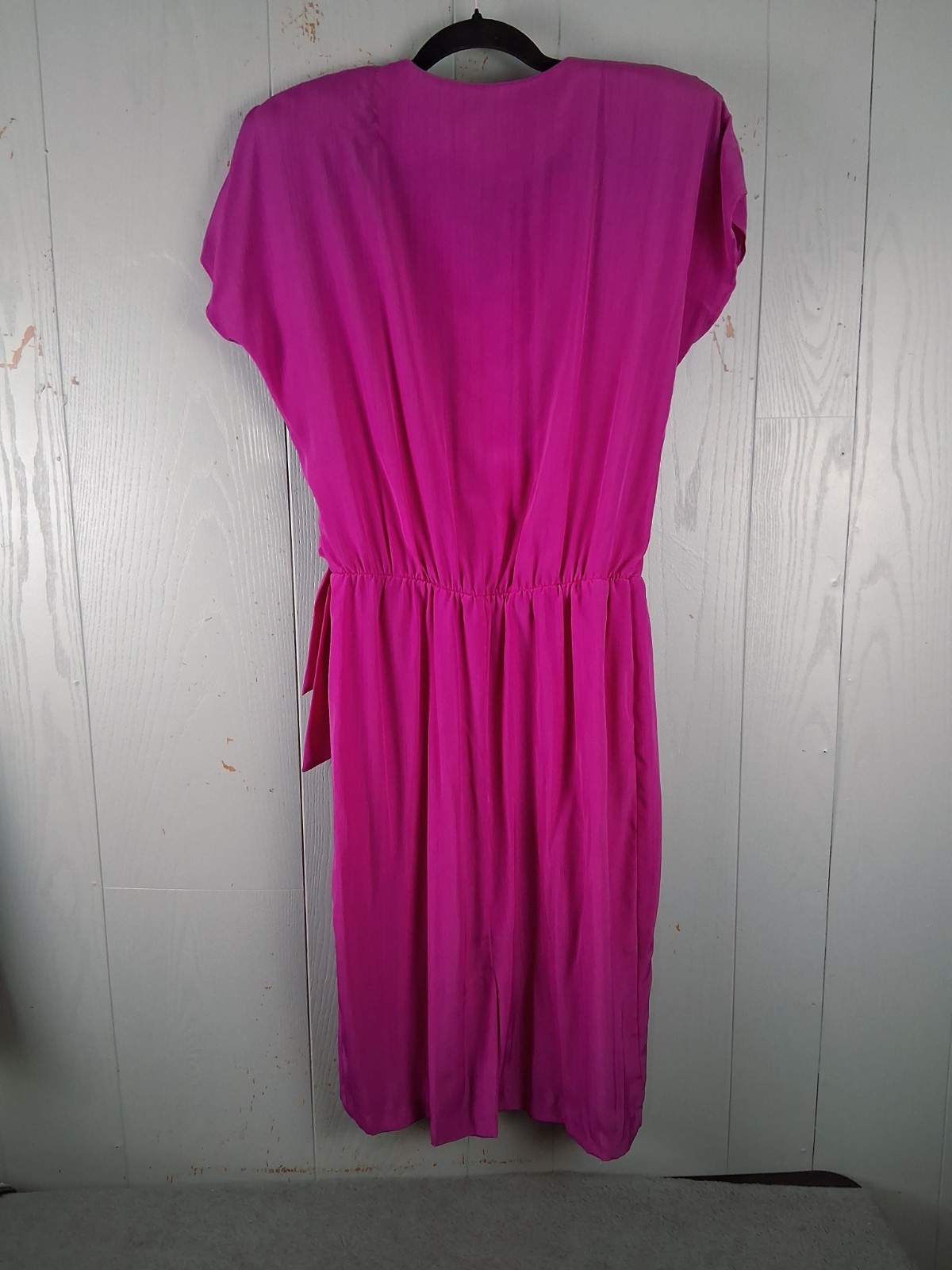 Vintage 70s Jean Leslie Dress Fuchsia 16 M Secretary Retro Faux Wrap Silky Drape