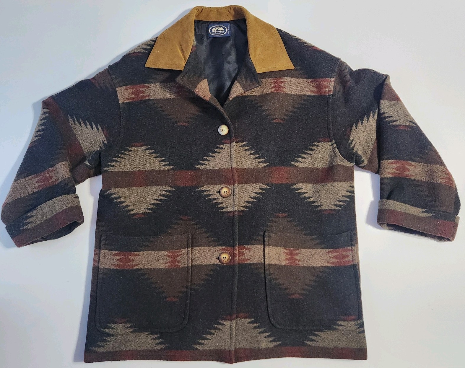 Vintage British Khaki By Robert Lighton Women’s Aztec Wool Blend Jacket Sz Small