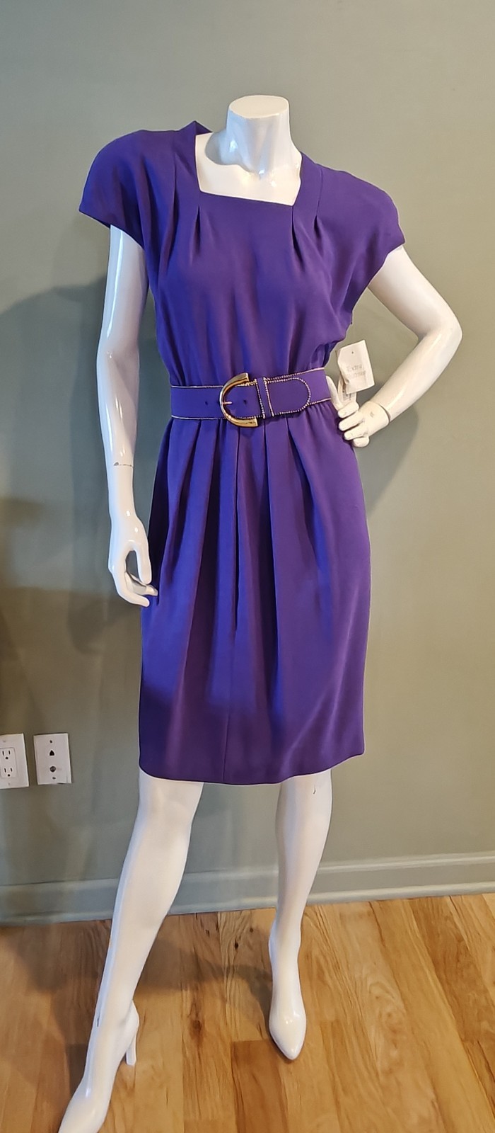 80s Liz Claiborne Purple Dress With Gold Bead And Button Detailing New Old Stock
