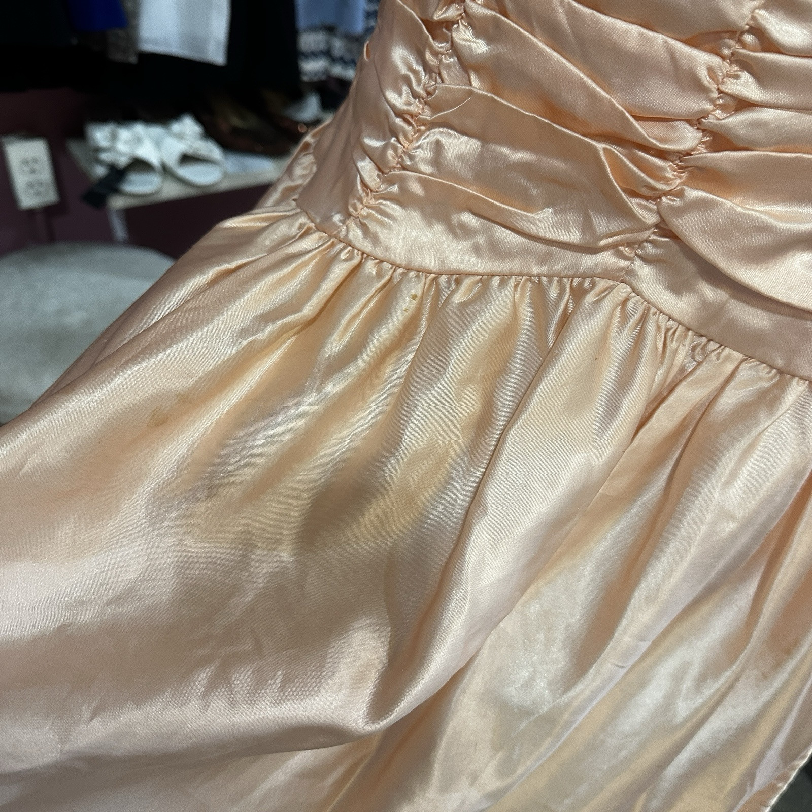 Vintage 80s Does 40s Liquid Satin Prom Party Dress Fit & Flare Peach Pink XS