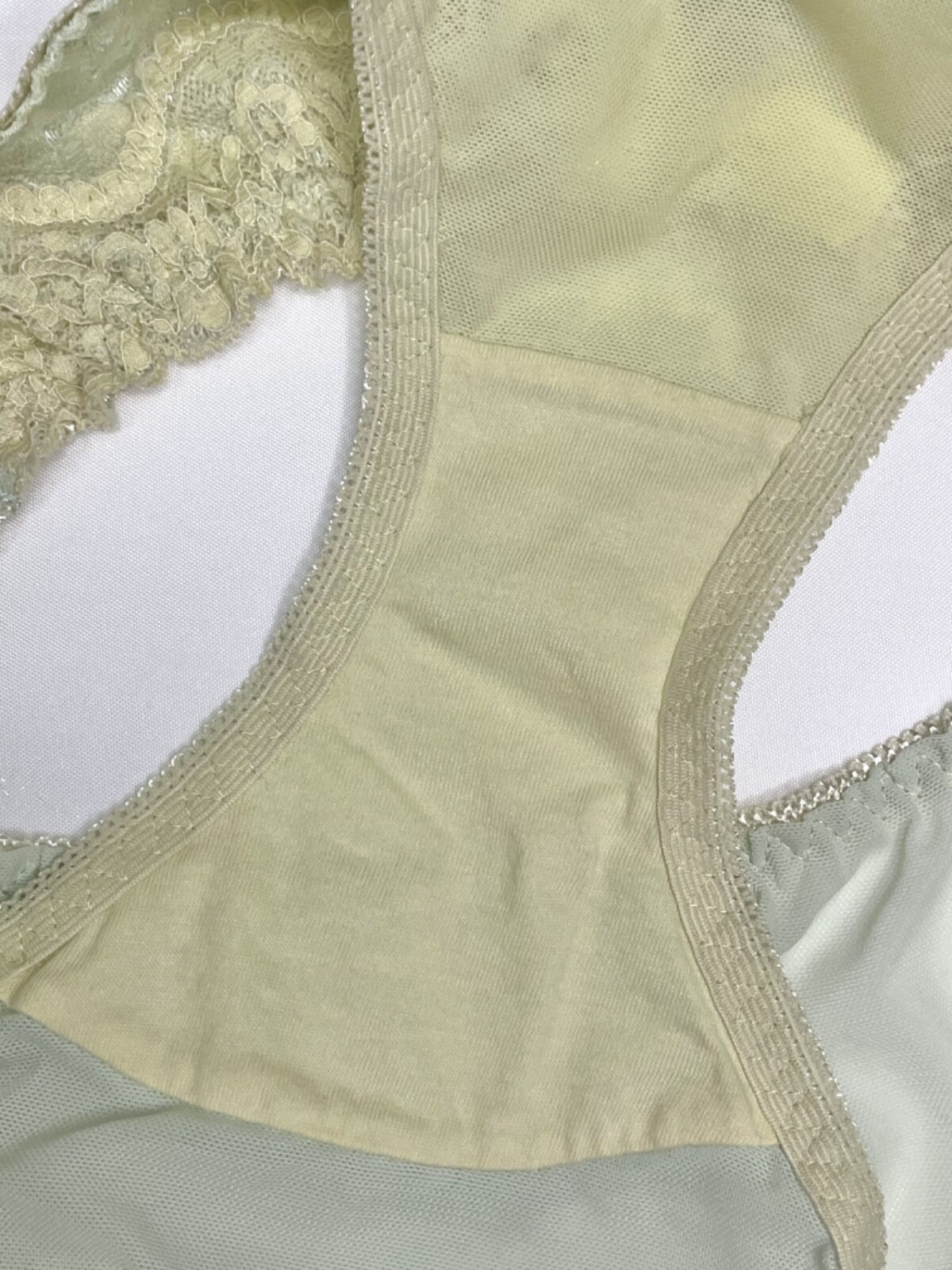 Vintage Silky Pale Nylon Mesh Sissy Panty Sz.5 Floral Lace Briefs Hip 34-37″