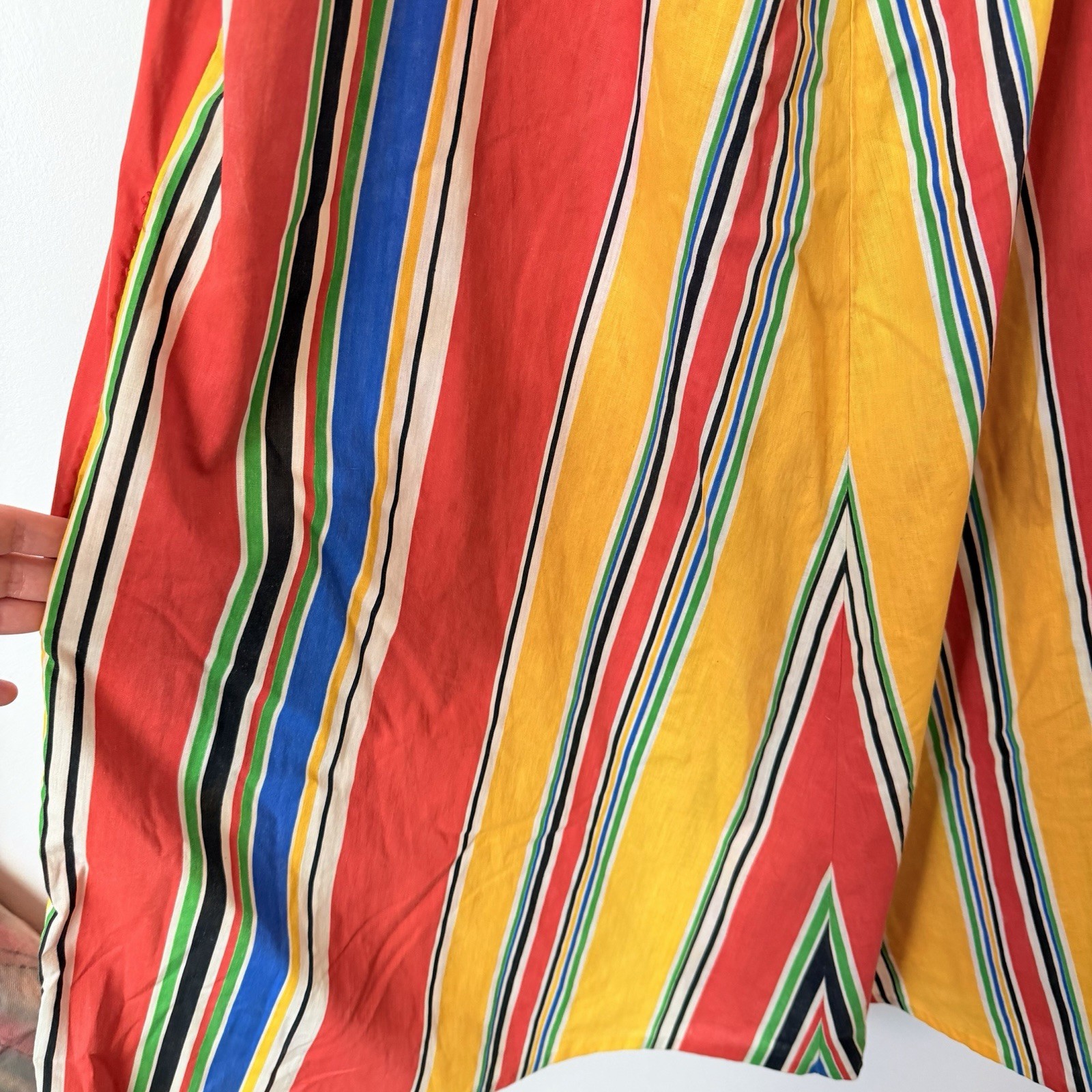 Vintage 70s Rainbow Striped Tie Shoulder Tent Dress Maxi Sundress 20×38