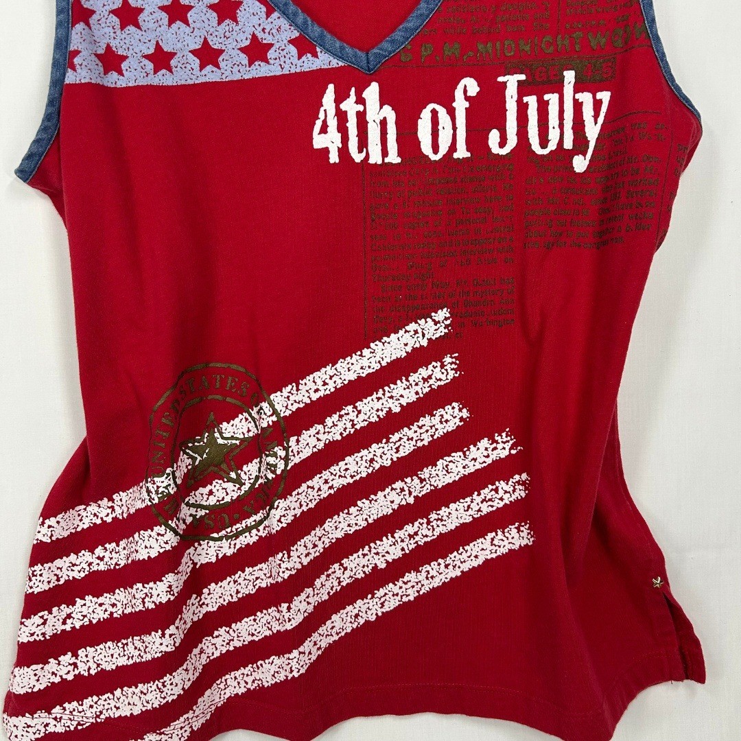 Vintage Hampshire Studio 4th of July Tank Top Patriotic Stars & Stripes V-Neck M