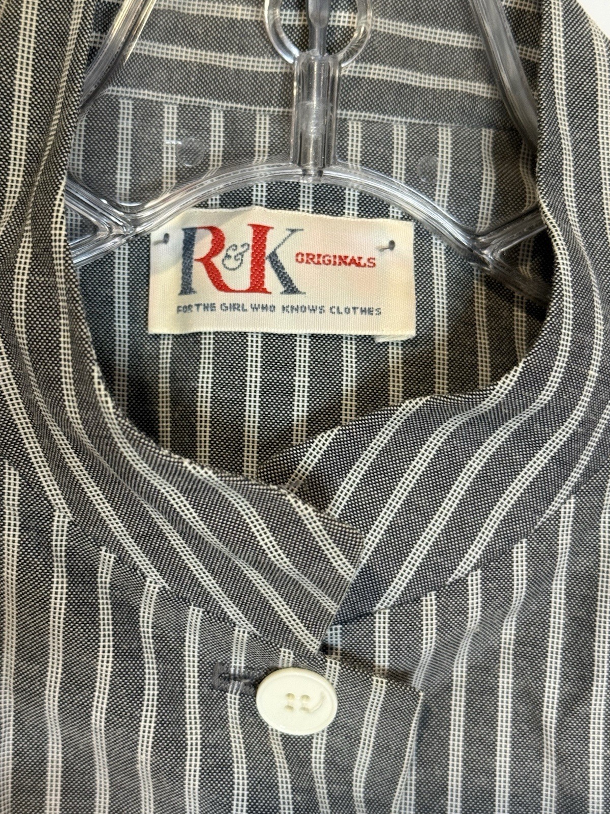 Vintage 70s 80s R&K Originals Gray White Striped Cropped Jacket Size 10 Suit