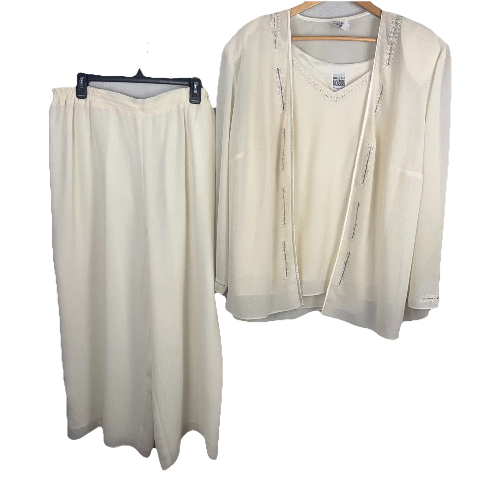 Vintage R & M Richards Karen Kwong 3 Pc pant set 24W Ivory Formal Evening Wear