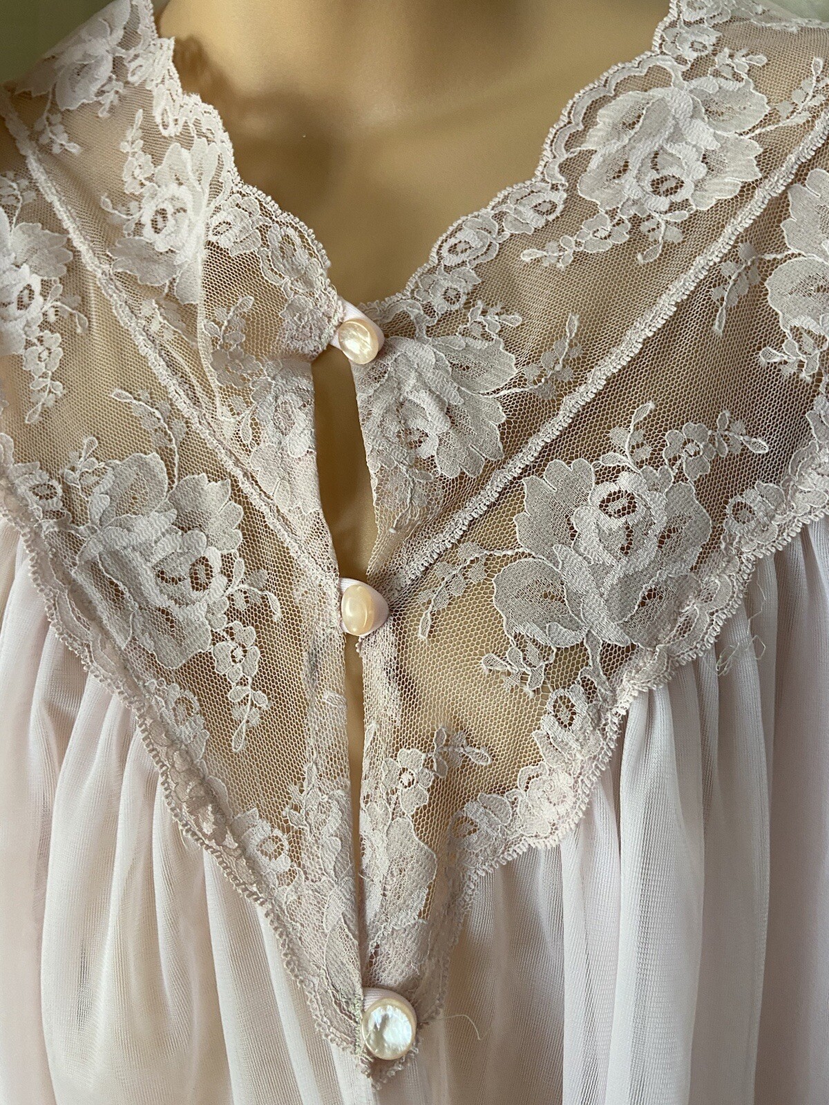 Vintage Texsheen Pink Peignoir Robe Size Sheer Lace Glamorous Hollywood Size S