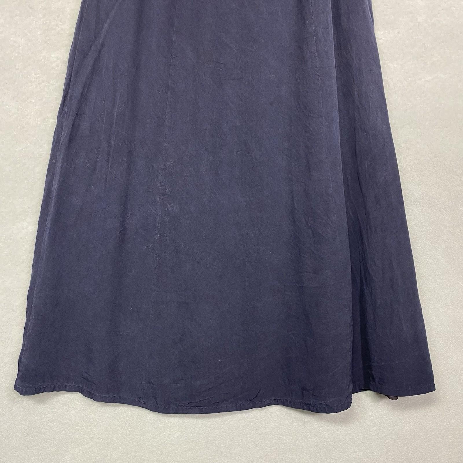 VTG Women’s Long Skirt 100% Silk 6 Navy Blue Refined Minimalist Quiet Luxury