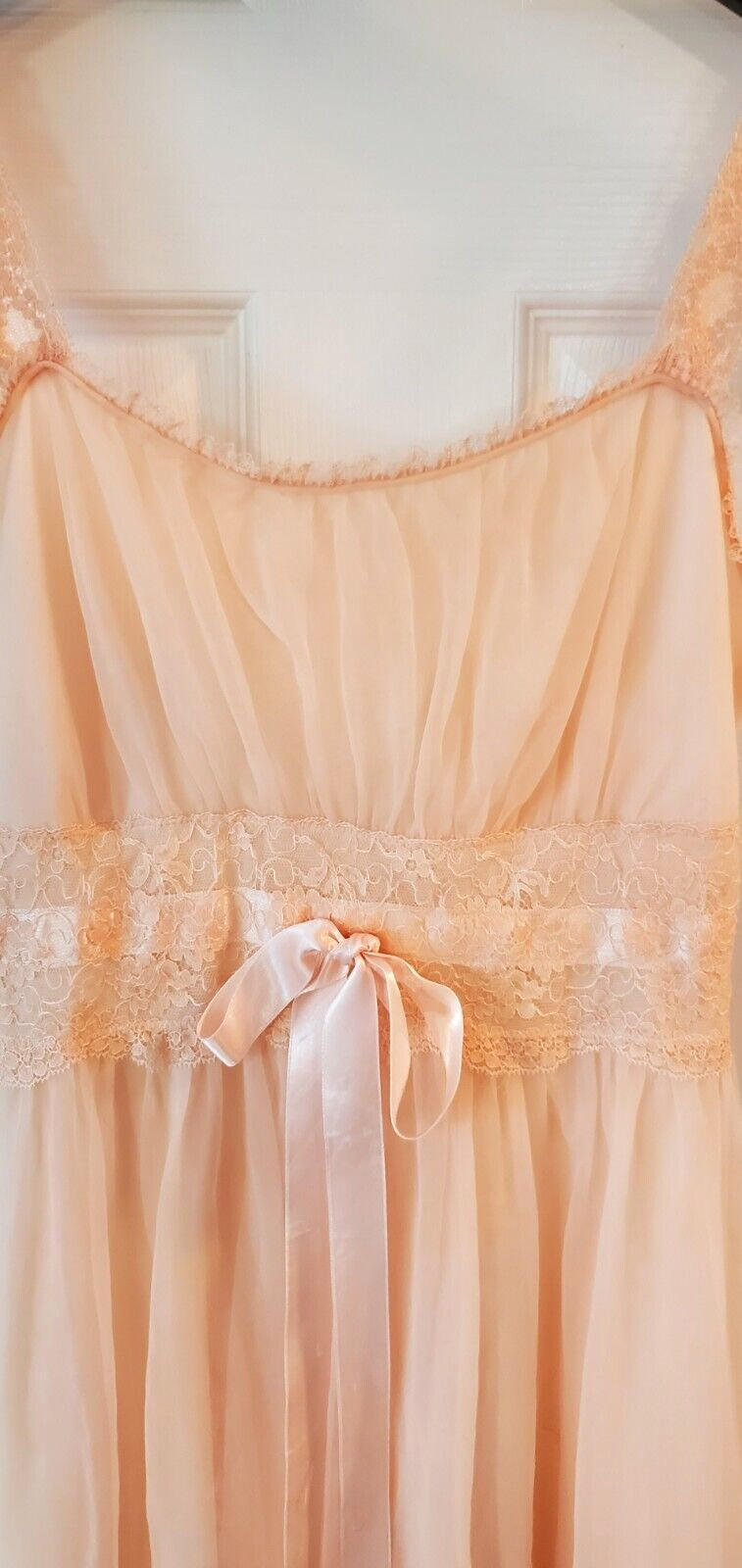Vintage Empire Waist Nightgown Satin & Lace Pink Size 34 Gotham Gold Stripe 1950