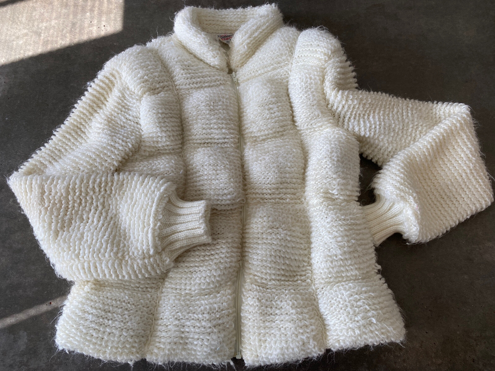 Currants by Jeri-Jo New York Vintage Cream Puffy Knit Full Zip Coat Sweater Med