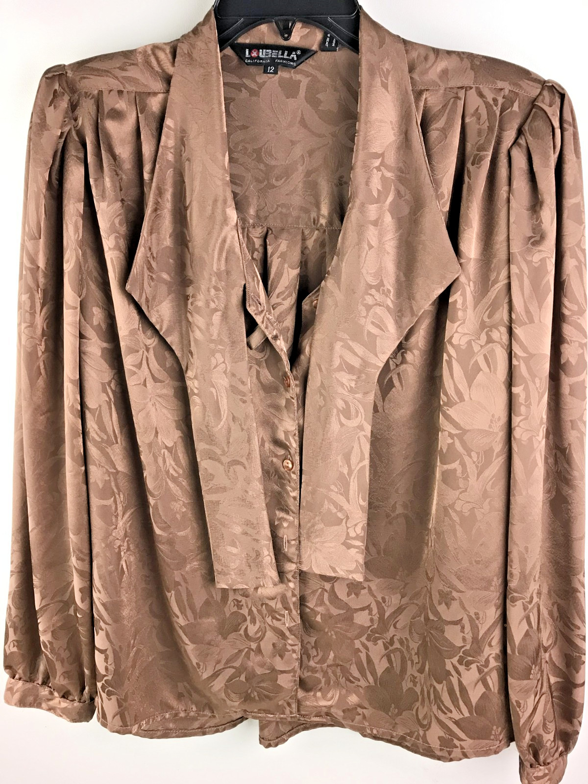 Loubella California Fashions Brown Long Sleeve Floral Blouse Sz 12