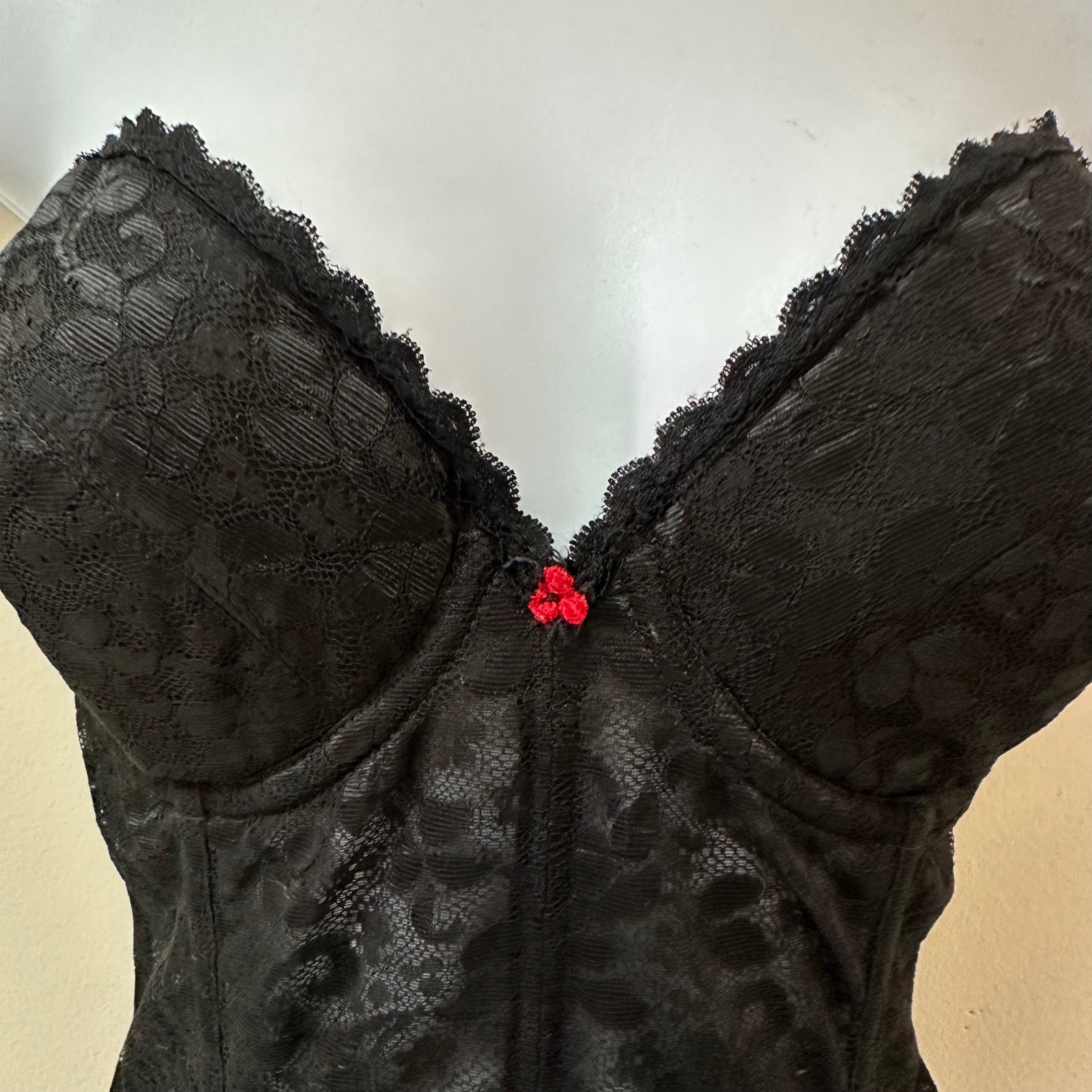 Vintage Carnival 313 Black Lace Bustier Corset Top 38C ILGWU Union Made USA