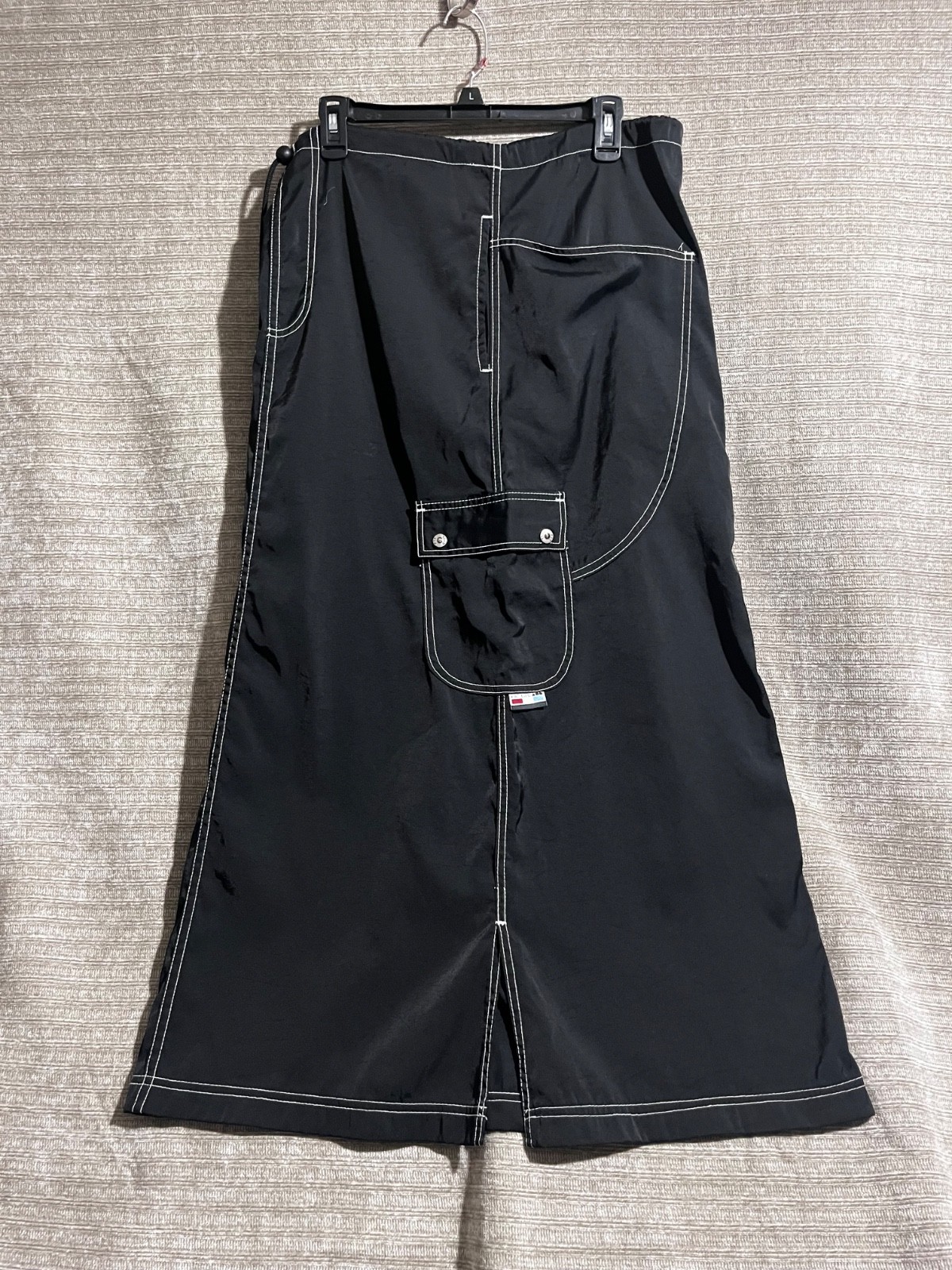 Vintage Y2K 90’s Nylon Kik Girl Drawcord Maxi Skirt Long Goth Black Women’s M