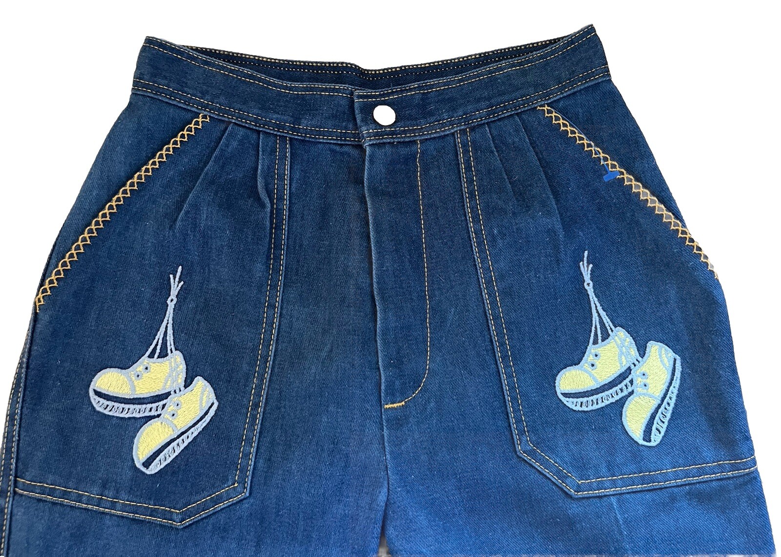 Vtg 1970s UNIVERSITY PARK Bell Bottoms Flare Jeans Embroidered Tennis Shoes-Sz 9