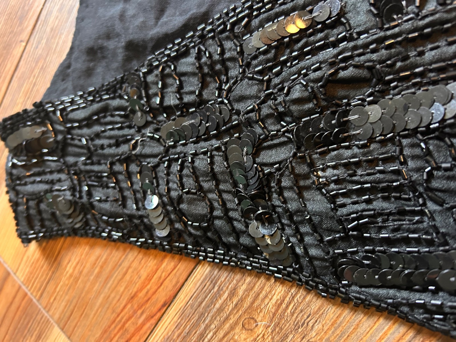 Vintage Crop 80s 90s Y2K Rachna Black Silk Sequined Beaded Vest Small Glam Sexy