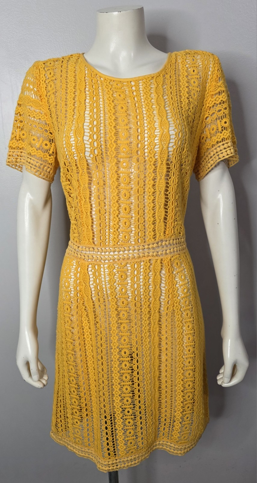 Michael Kors Sunflower Yellow Open Crochet Lace Dress