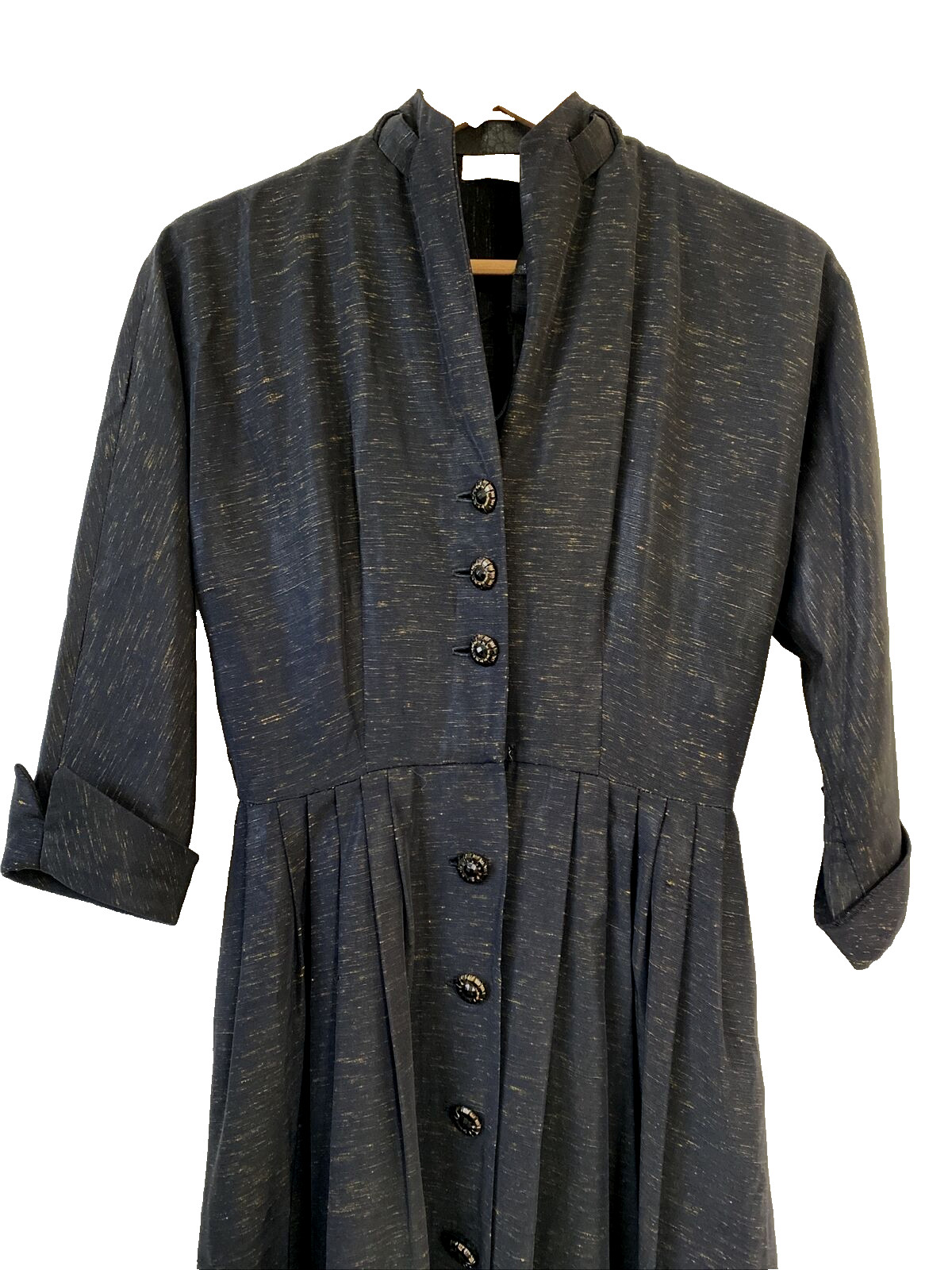 Vtg 50’s Atomic Black Gold Fleck Fit & Flare Dress Pin Up Rockabilly Sz XS S