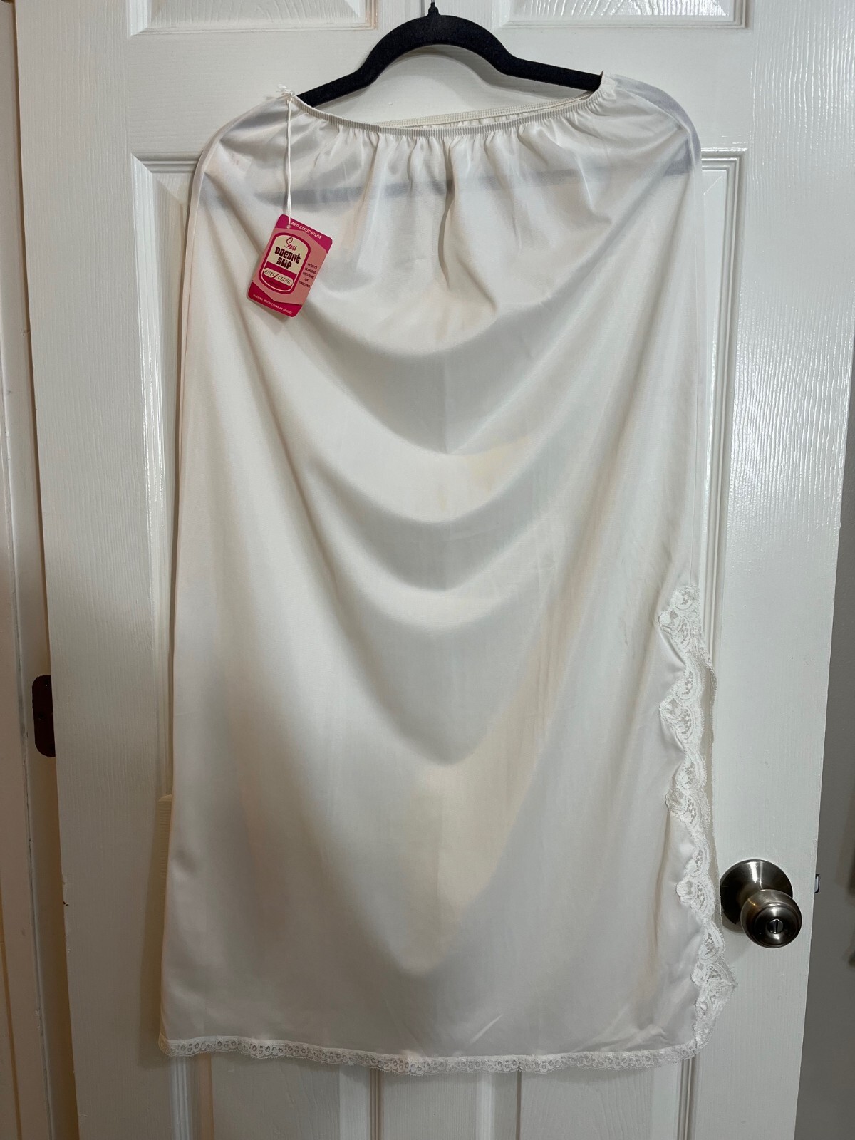 Vintage Sears Anti Cling Full Slip Skirt White Nylon Tricot Lace Trim NWT USA