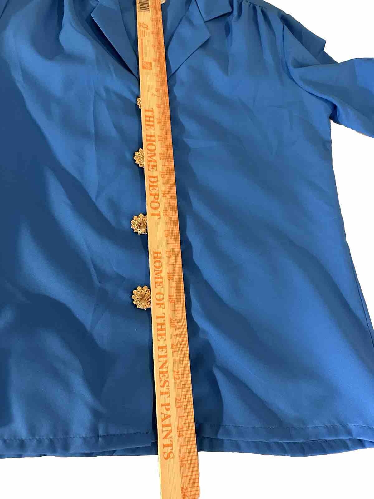 VTG Lucky Winner Women’s Blue Long Sleeve Gold Shell Button Up BLOUSE 12 USA