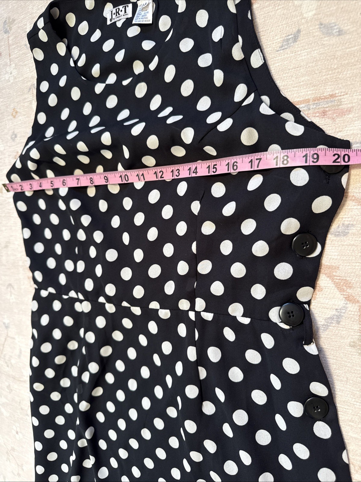Vintage Polka Dot JRT Newport News Dress Chiffon Side Button Classic Preppy L