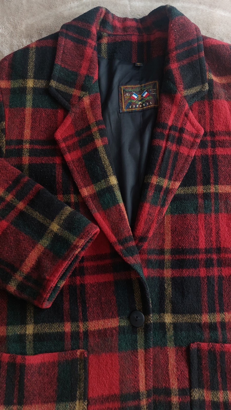 Vtg French Country Express Women’s Tartan Plaid ILGWU USA Wool Blend Coat | L