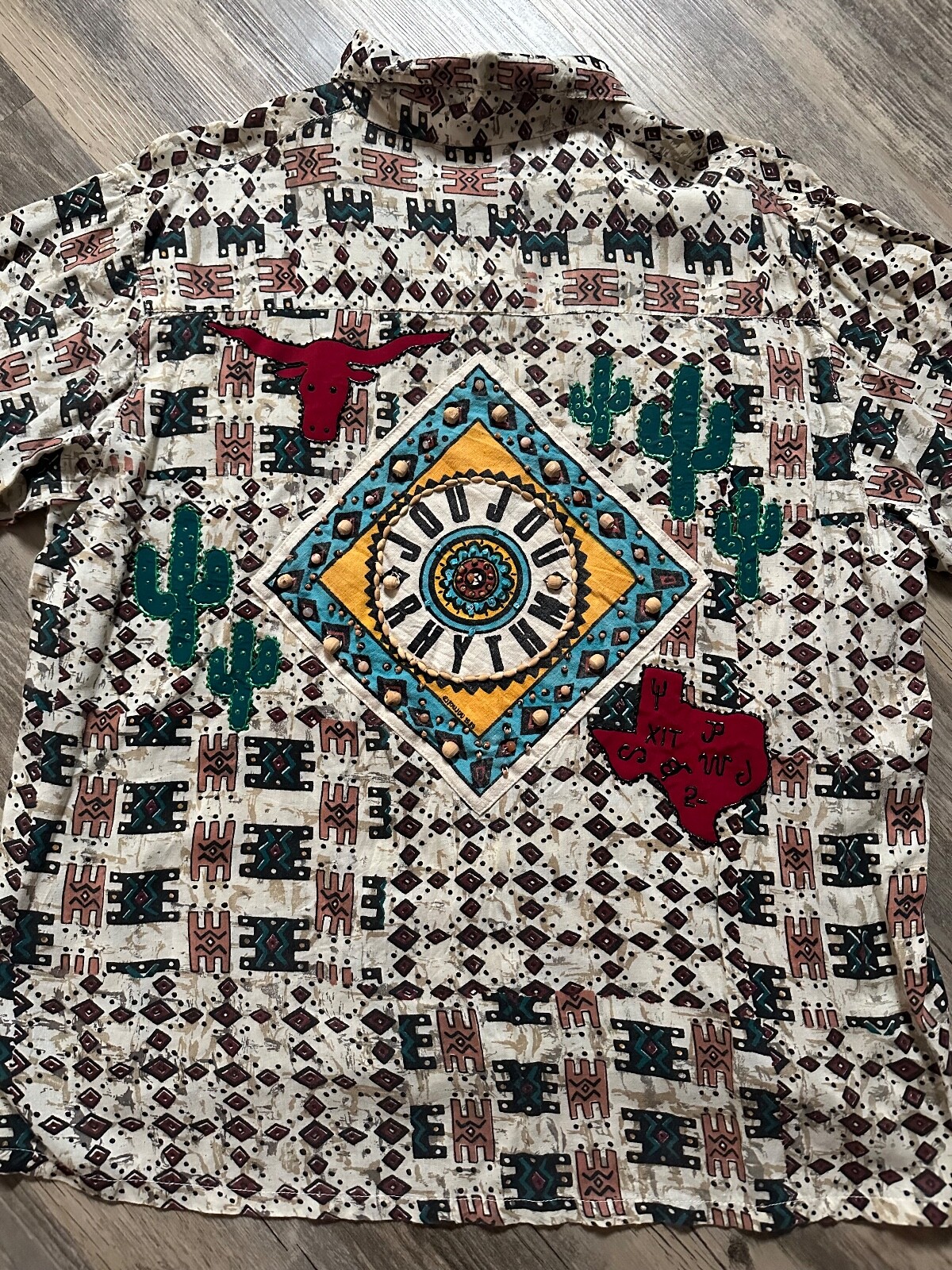 Vtg JouJou Rhythm Button Shirt Native American Embroidery Southwest Large