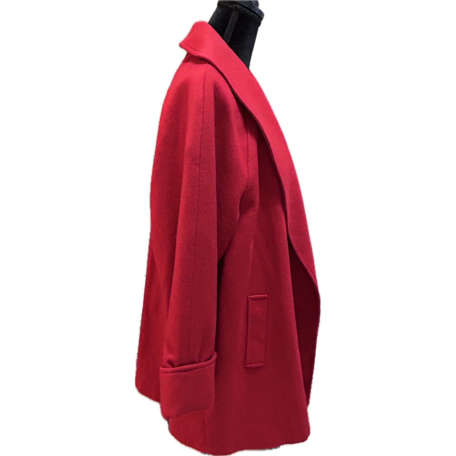 Miss New Yorker Vintage Red Wool Blend Shawl Collar Open Front Coat Made in USA