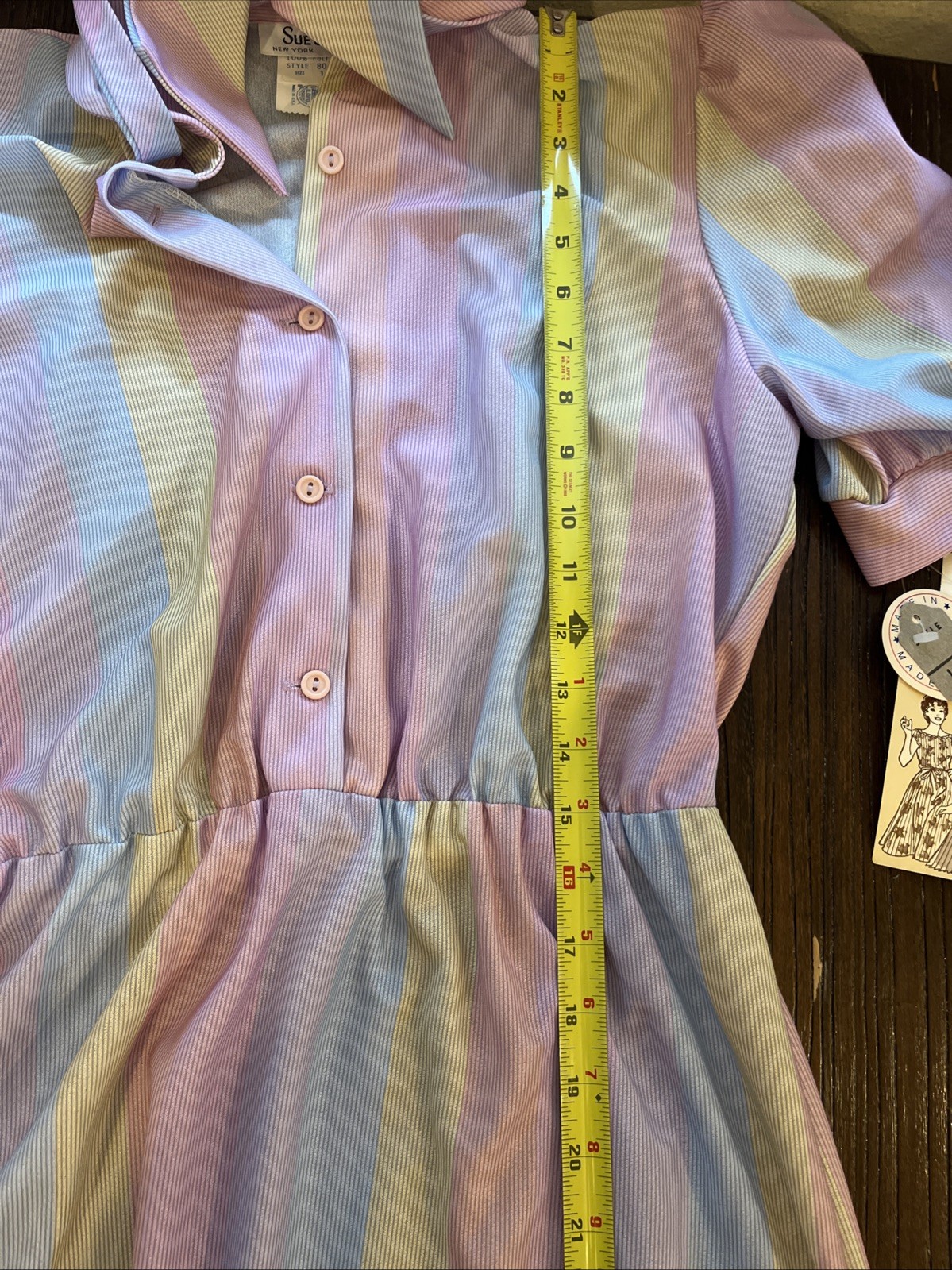 Vtg Pin Up Rockabilly Belted Pastel Stripe Dress Fit Flare Retro Med/L Swing USA