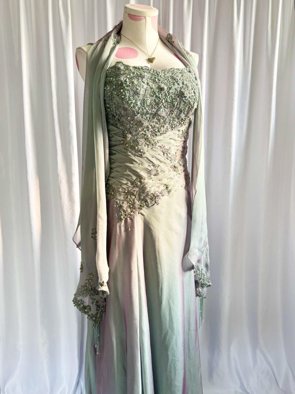 Vintage Y2K Blue Fairy Beaded Sequin Ruffle Layered Princess Formal Gown Dress 6