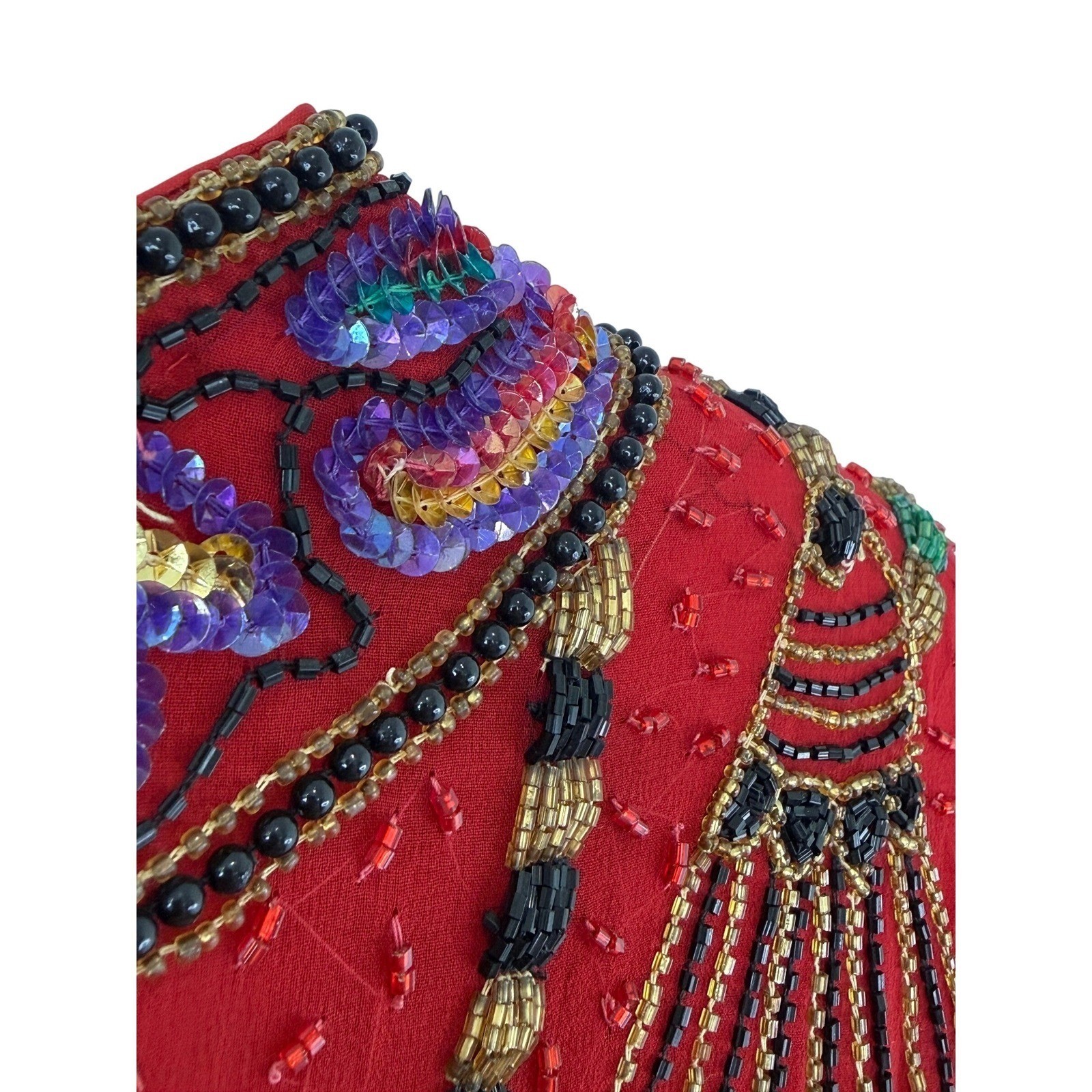 VINTAGE 80s Laurence Kazar Beaded Jacket Women M 100% Silk Sequin MAXIMALIST