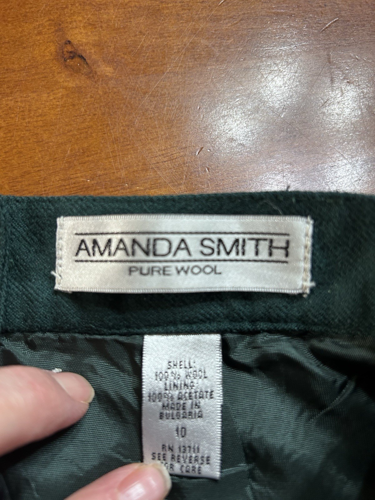 Vintage Green Wool Midi Skirt with Back Zip and Button Size 10 And Pleats
