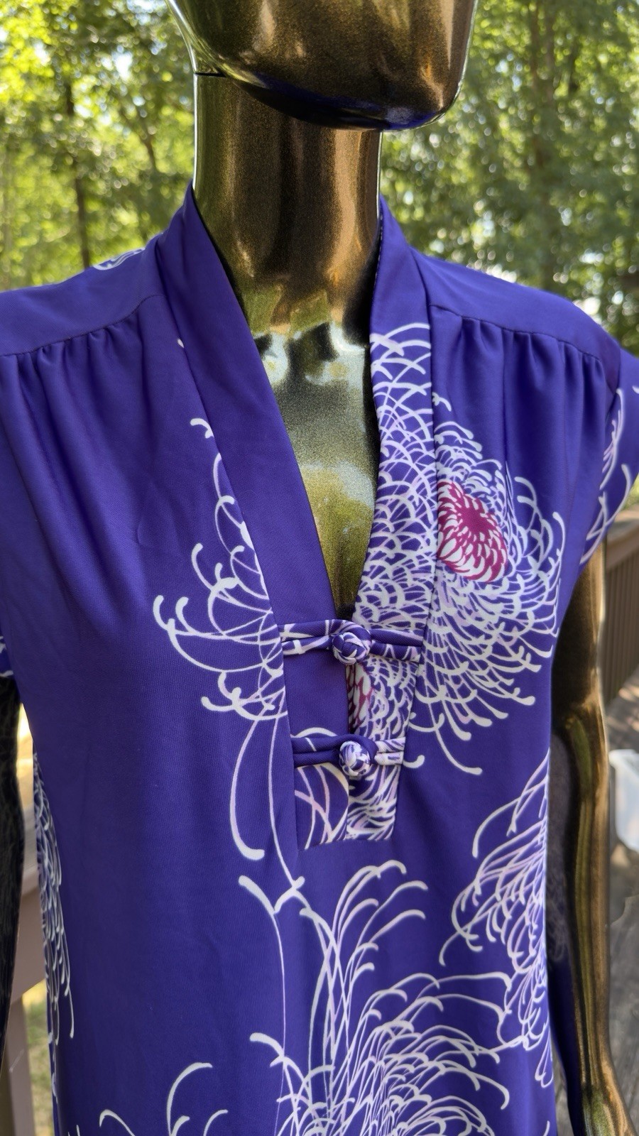Vintage Liberty House By Kyomi Hawaii Maxi Dress M Purple w Frog Button Closures