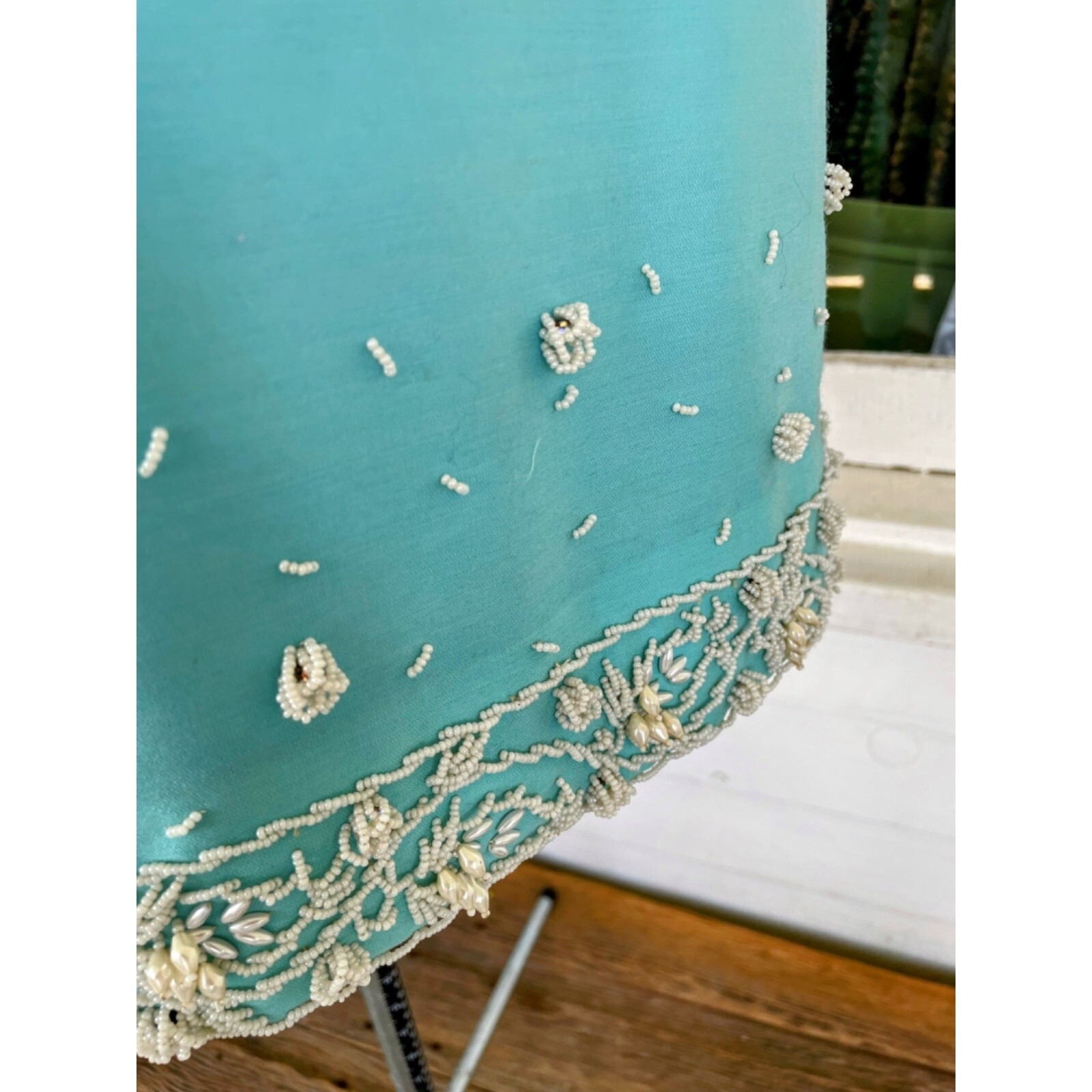 Vintage 1960s Blue Heavy Beaded Silk/wool Blend Midi Dress