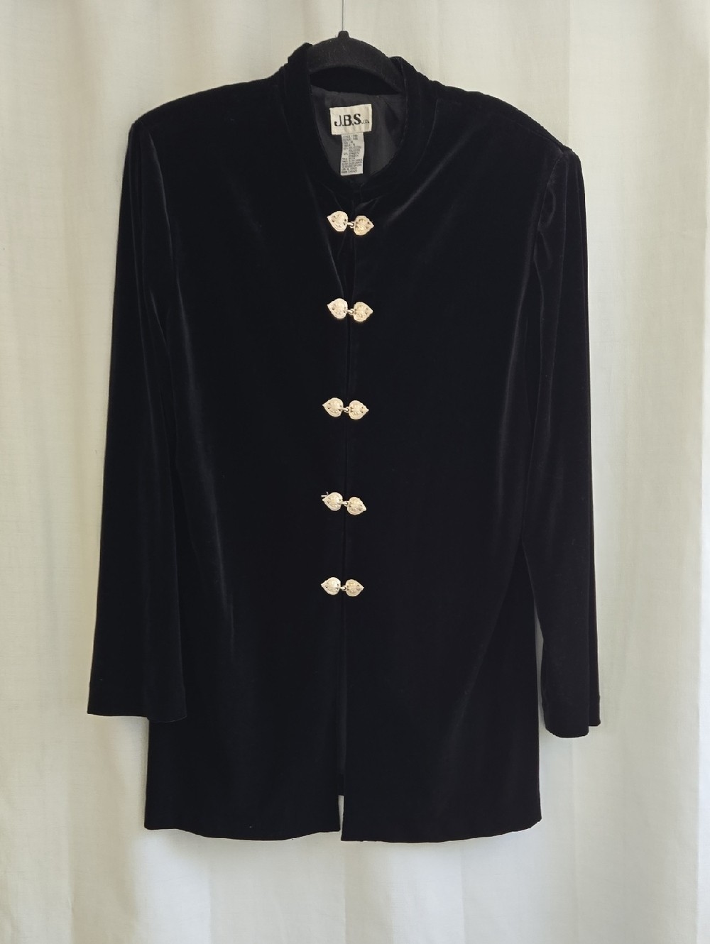 Vintage J.B.S. LTD Black Velvet Blazer – Gold Jewel Buttons – Size 16 –