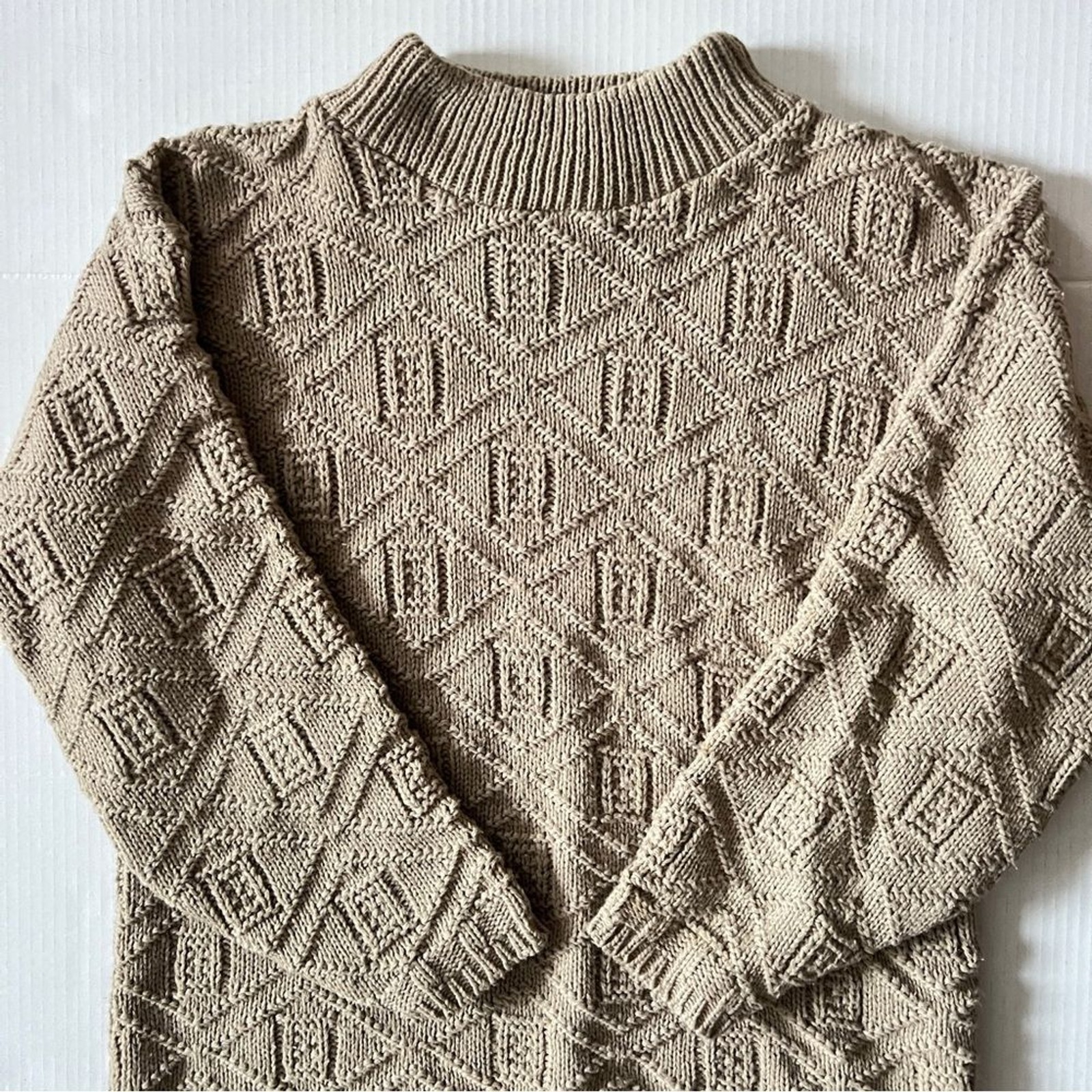 Vintage Aran Sweater Cotton Small / Medium Beige