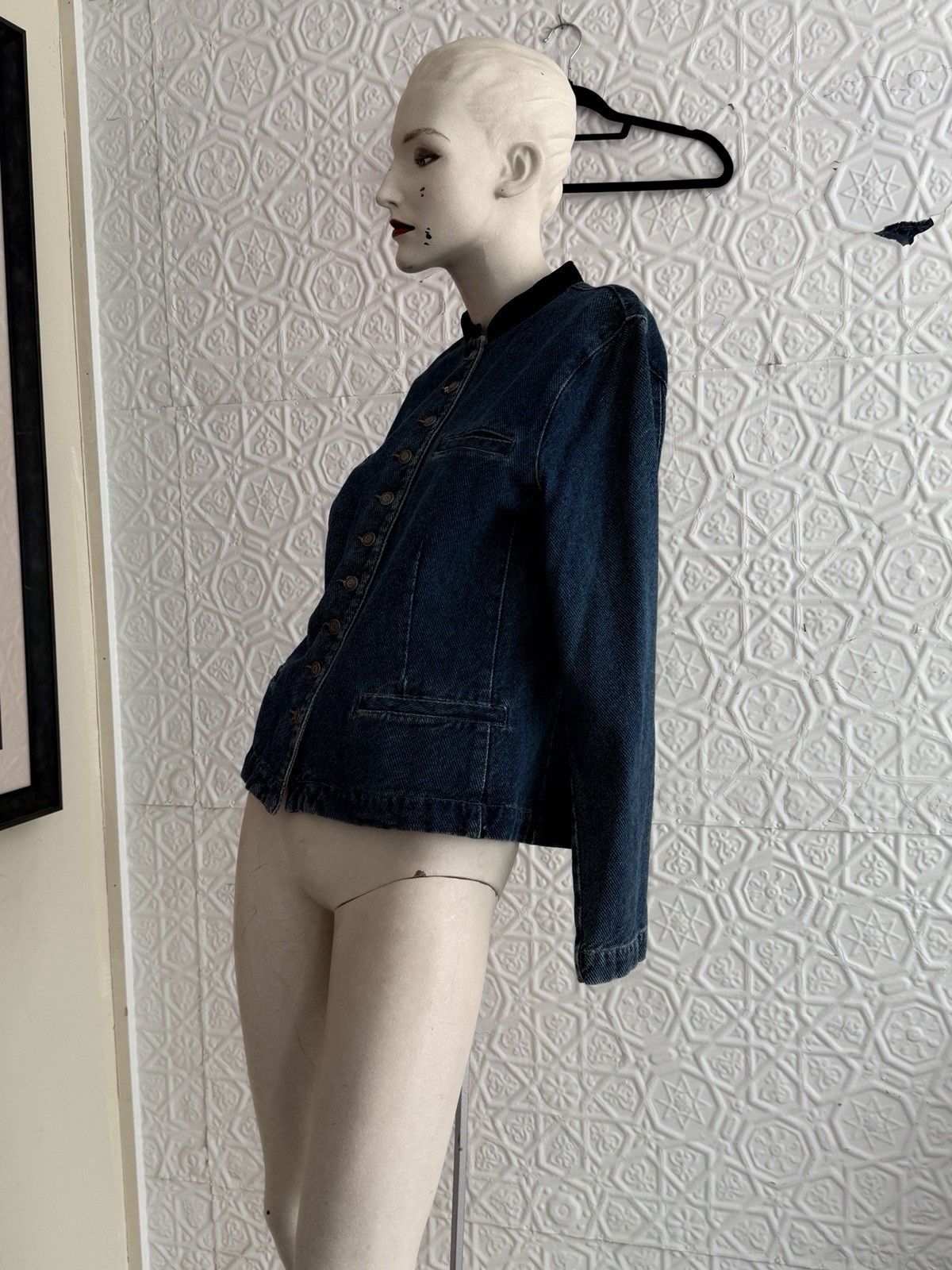 NWT Vintage 1980s/1990s Gap denim military Inspired Jacket-Band Collar-Blue Jean