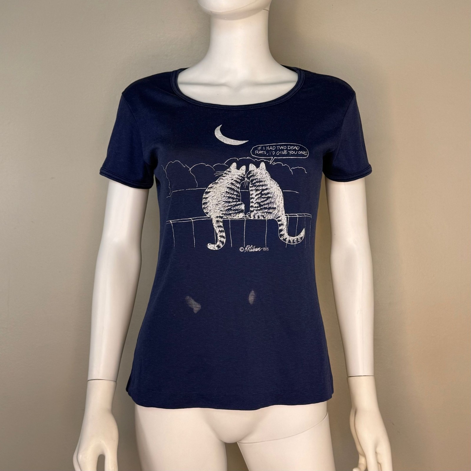 Vtg 1970s B Kliban Cat T-shirt 70s Crazy Shirts Two Rats Blue Femme Cut Ringer