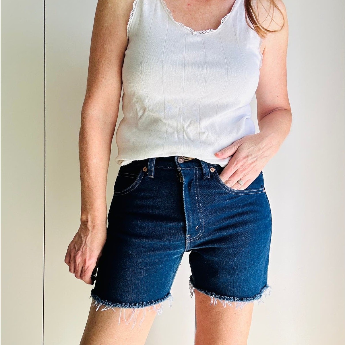 Vintage Levi’s Cut off Jean Shorts Dark Wash Size 30 Waist Slim Fit Stretch