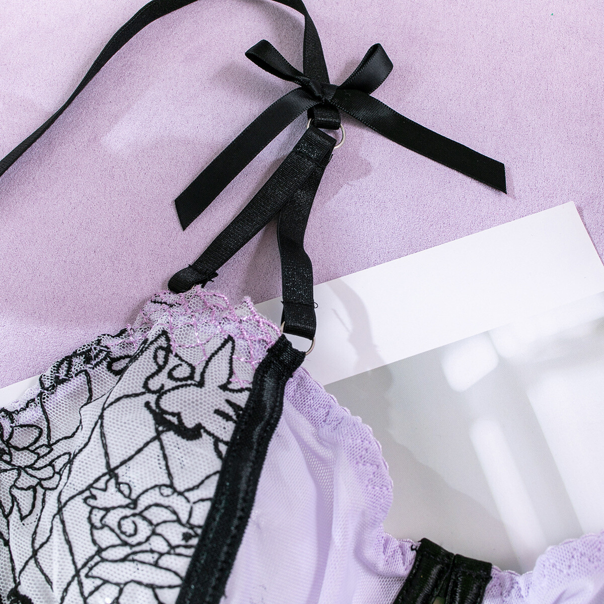Sexy Embroidered Mesh Lace Bras Set, Butterfly Patchwork, Perspective Lingerie