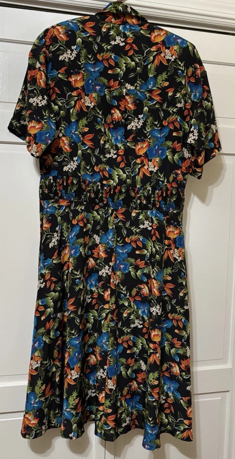 Vtg Y2K 1990’s Liz Claiborne Black Floral Short Sleeve Dress Size 6 Secretary