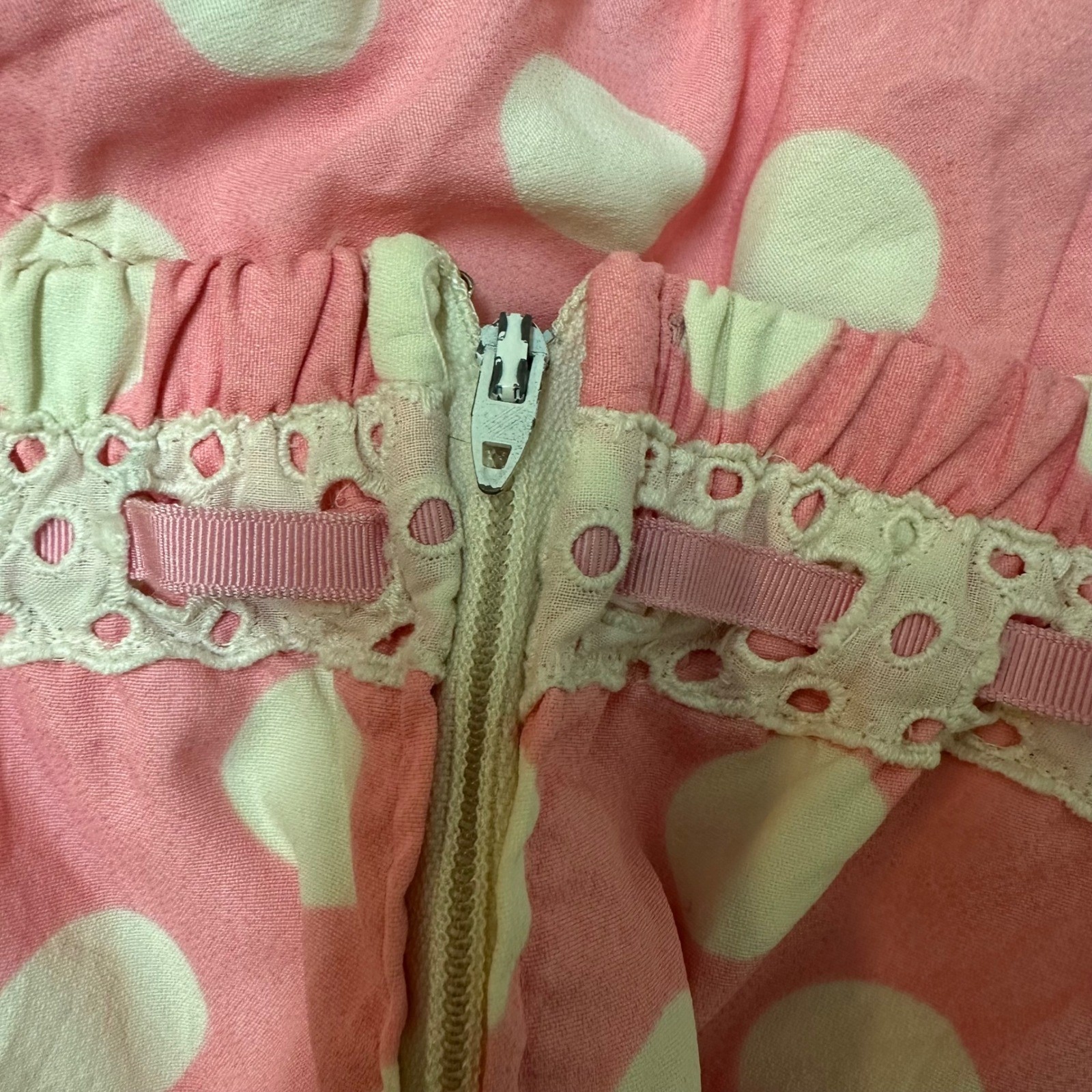 Illusions Cole of California Vintage Pink Polka Dot 2 Pc Swimsuit Eyelet Lace