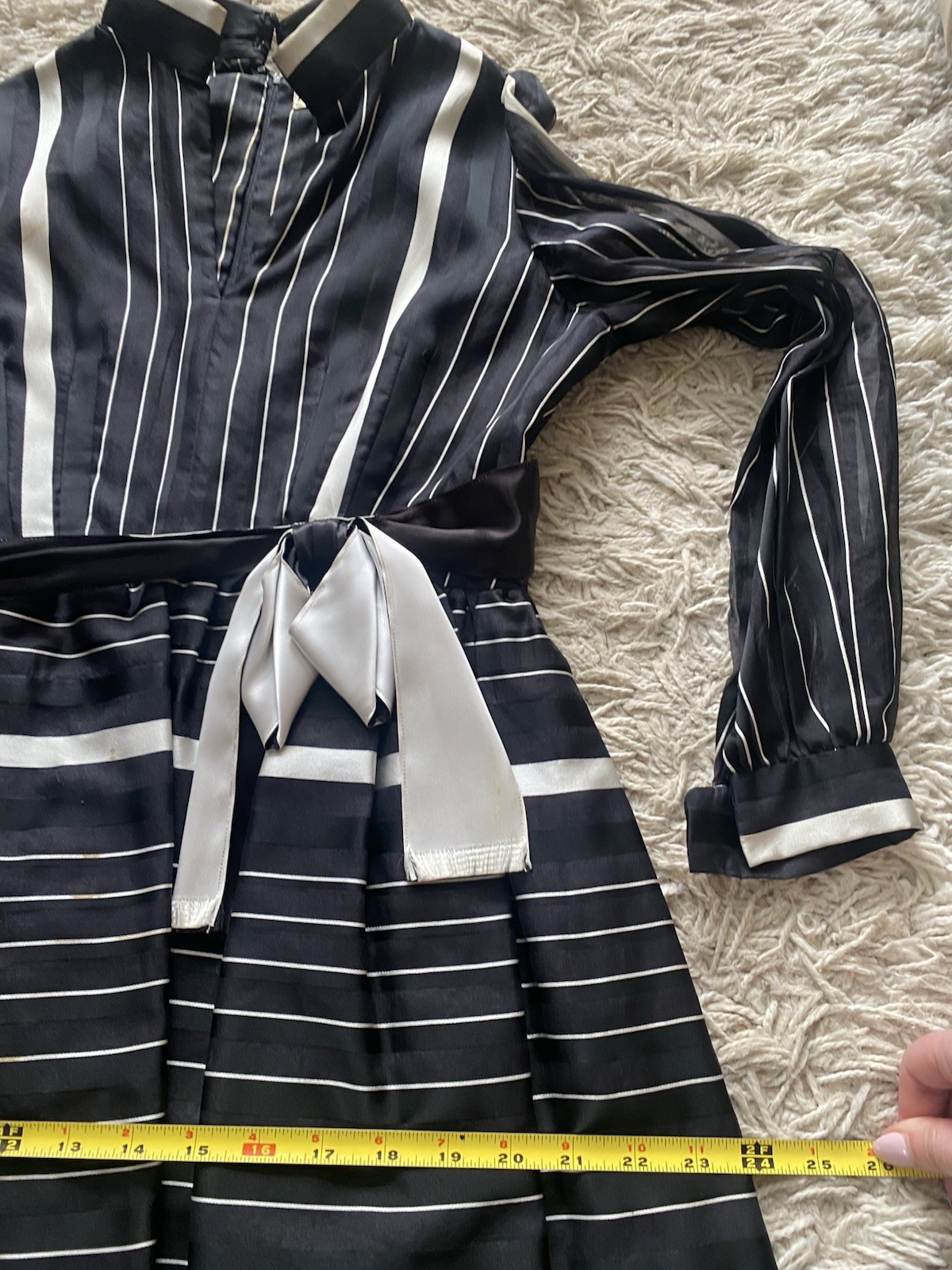 Vintage Andrew Woods Shirt Dress Silk 1960s Belted Black White 60s