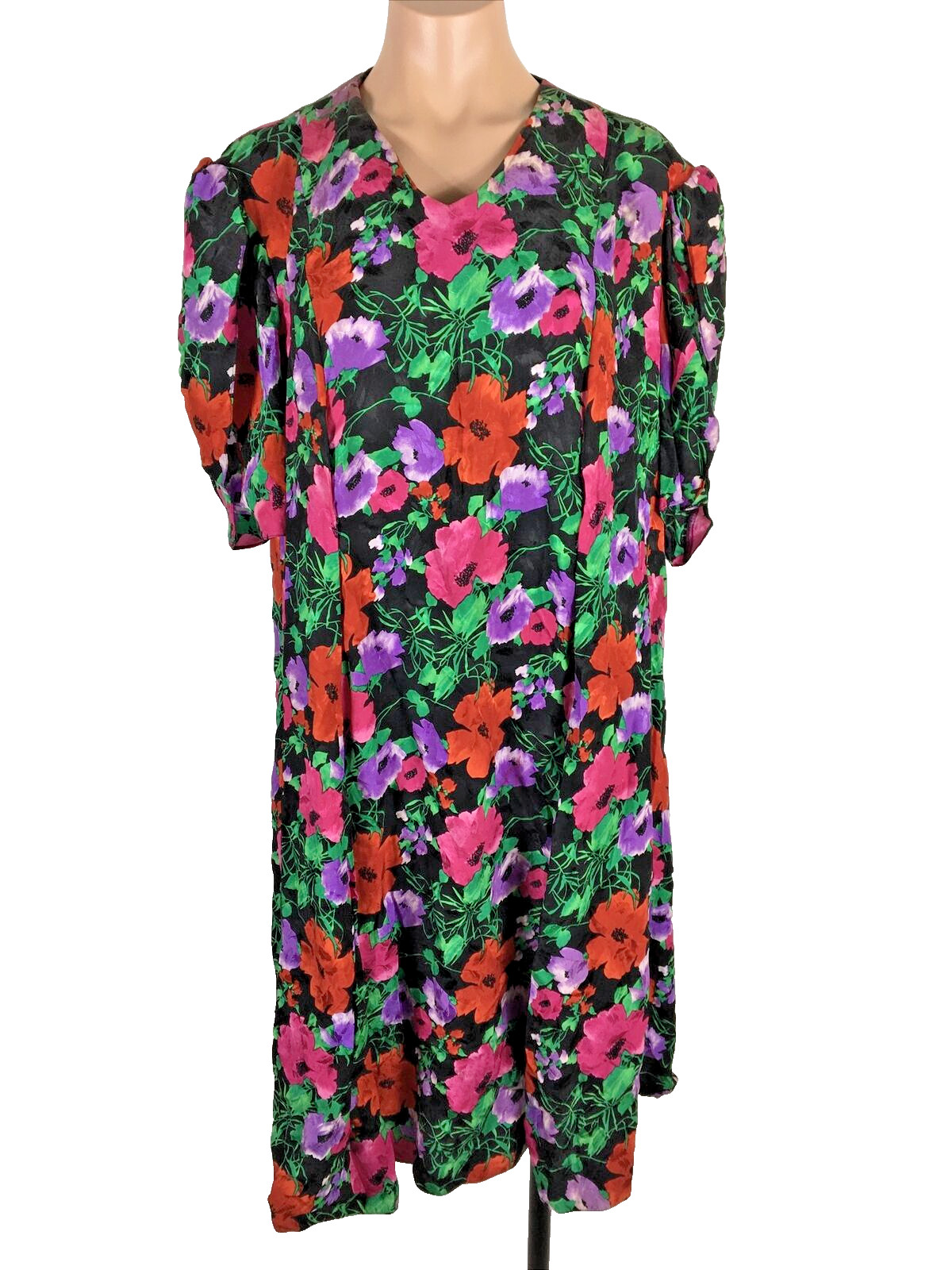 Vintage Fenner Originale Floral Puff Sleeve Skater Silk Sundress Party Dress 16