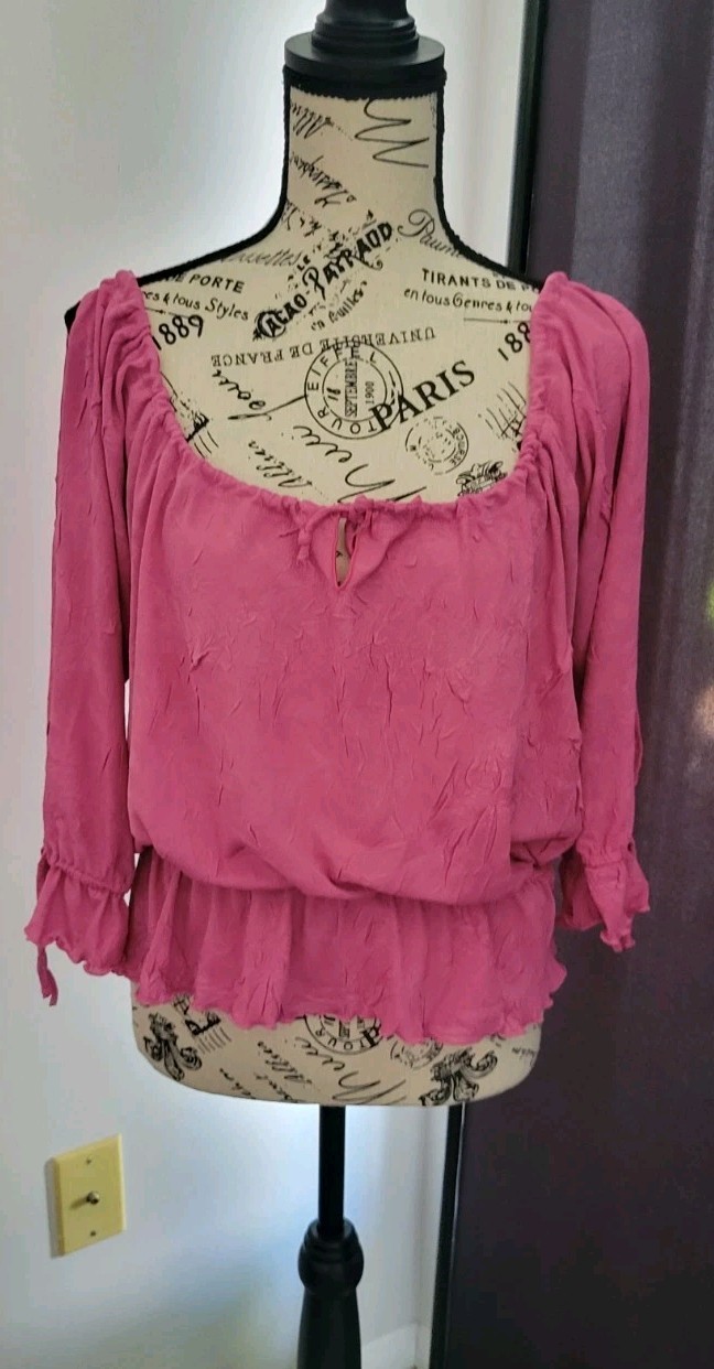 VTG Pretty Girl of Ca Hot Pink Cold Shoulder, Off Shoulder Ruffled Top XL