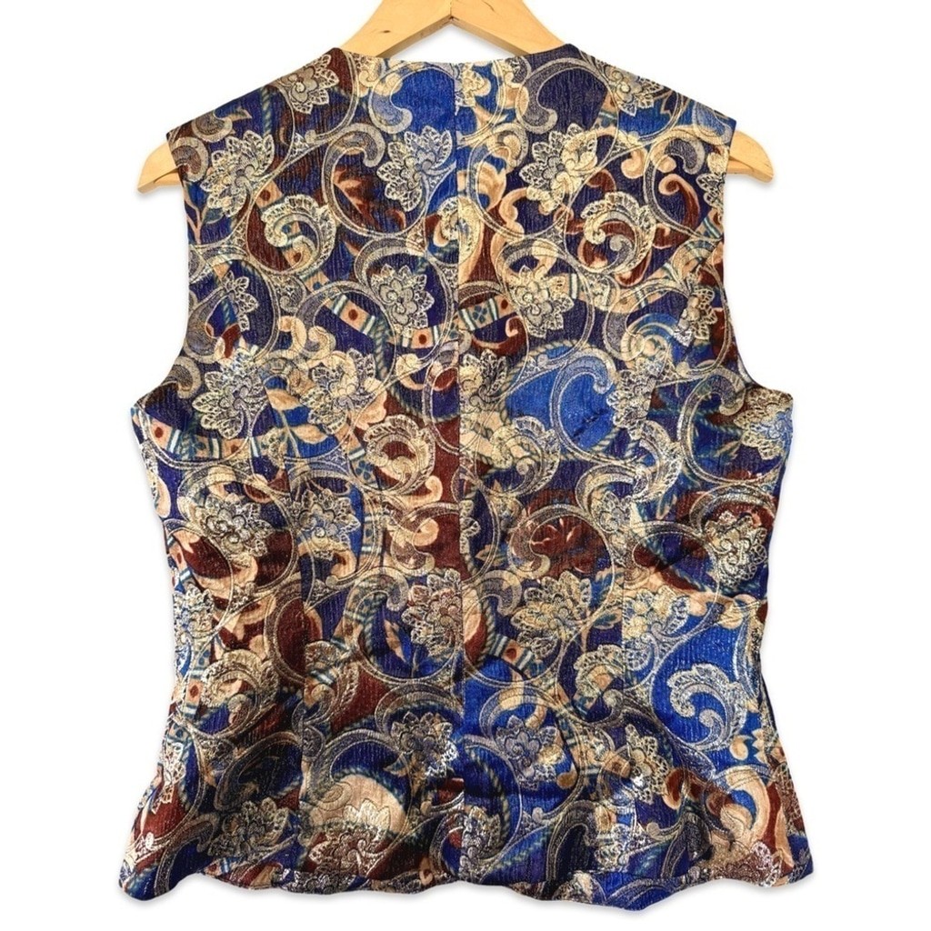 Vintage Tapestry paisley fancy metallic Vest Unisex blue and gold