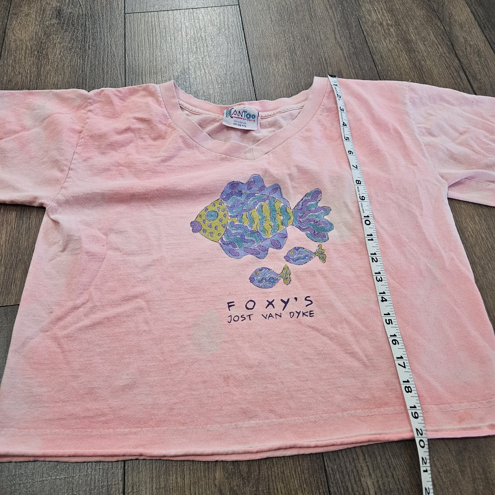 Vintage Kantoo Cropped Pink Foxy’s Jost Van Dyke Fish Shirt One Size.