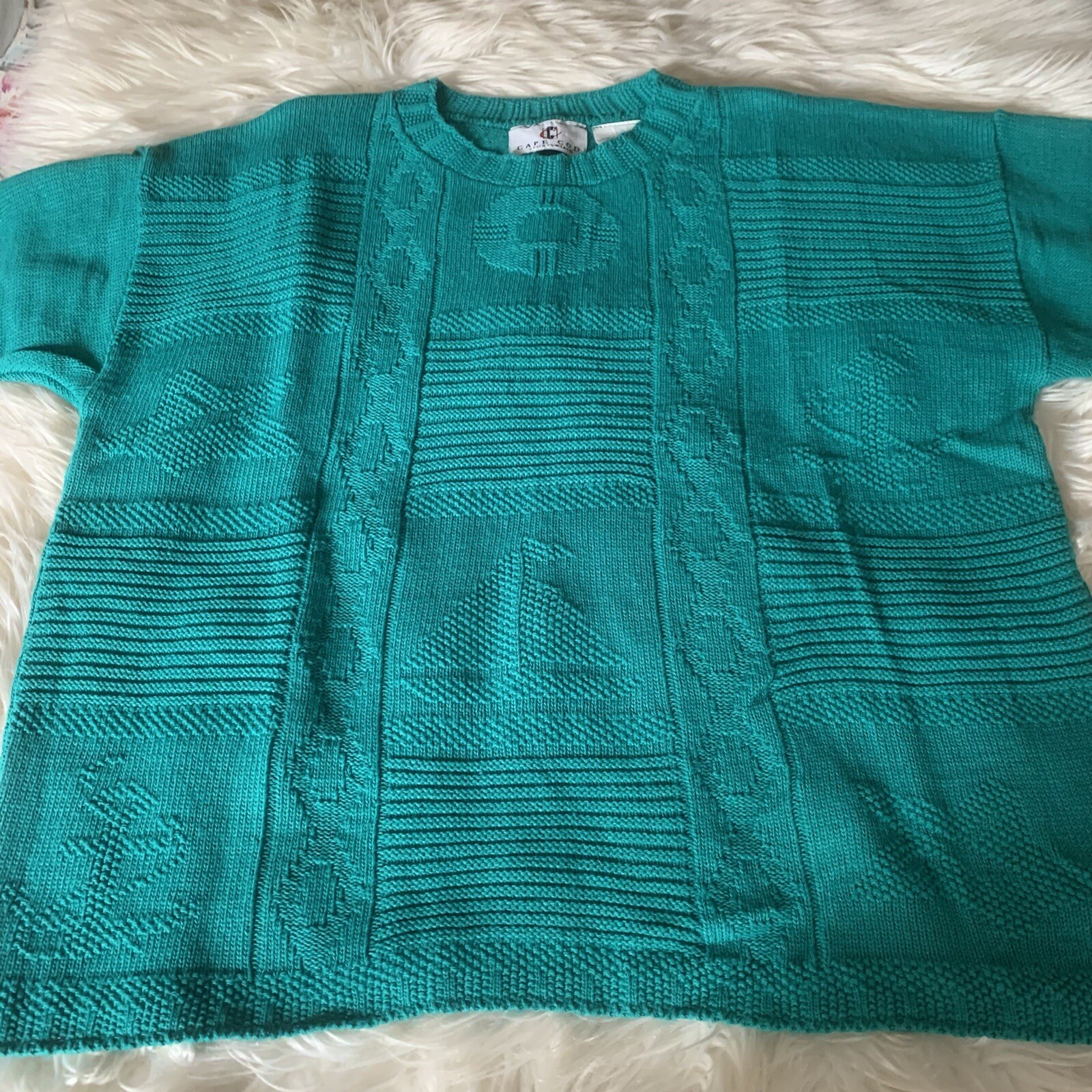 VTG 80s 90s Cape Cod Sportswear Nautical Short Sleeve Sweater Coastal Teal Green