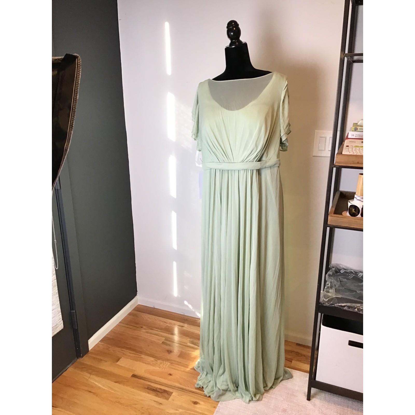 Azazie Dusty Sage Daphne A-Line Ruffled Chiffon Floor-Length Dress Size A18 NWT
