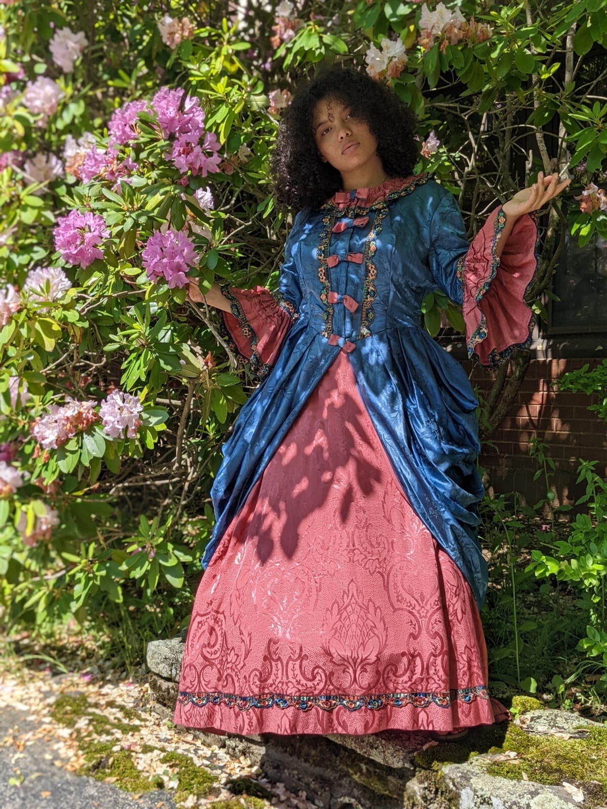 MOST BEAUTIFUL ANTIQUE BLUE SILK POLONAISE COSTUME DRESS IN 18TH C STYLE