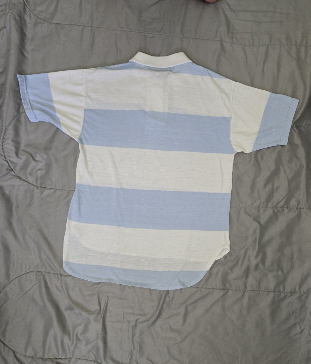 Vintage Energie Blue White Striped Polo Top High Low Hem Size L 80s Preppy